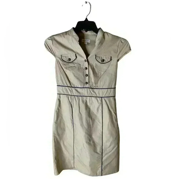 Merona Women's Dress Button Front Pockets Side Zip Lined Khaki Dress Size 2 - Picture 1 of 8
